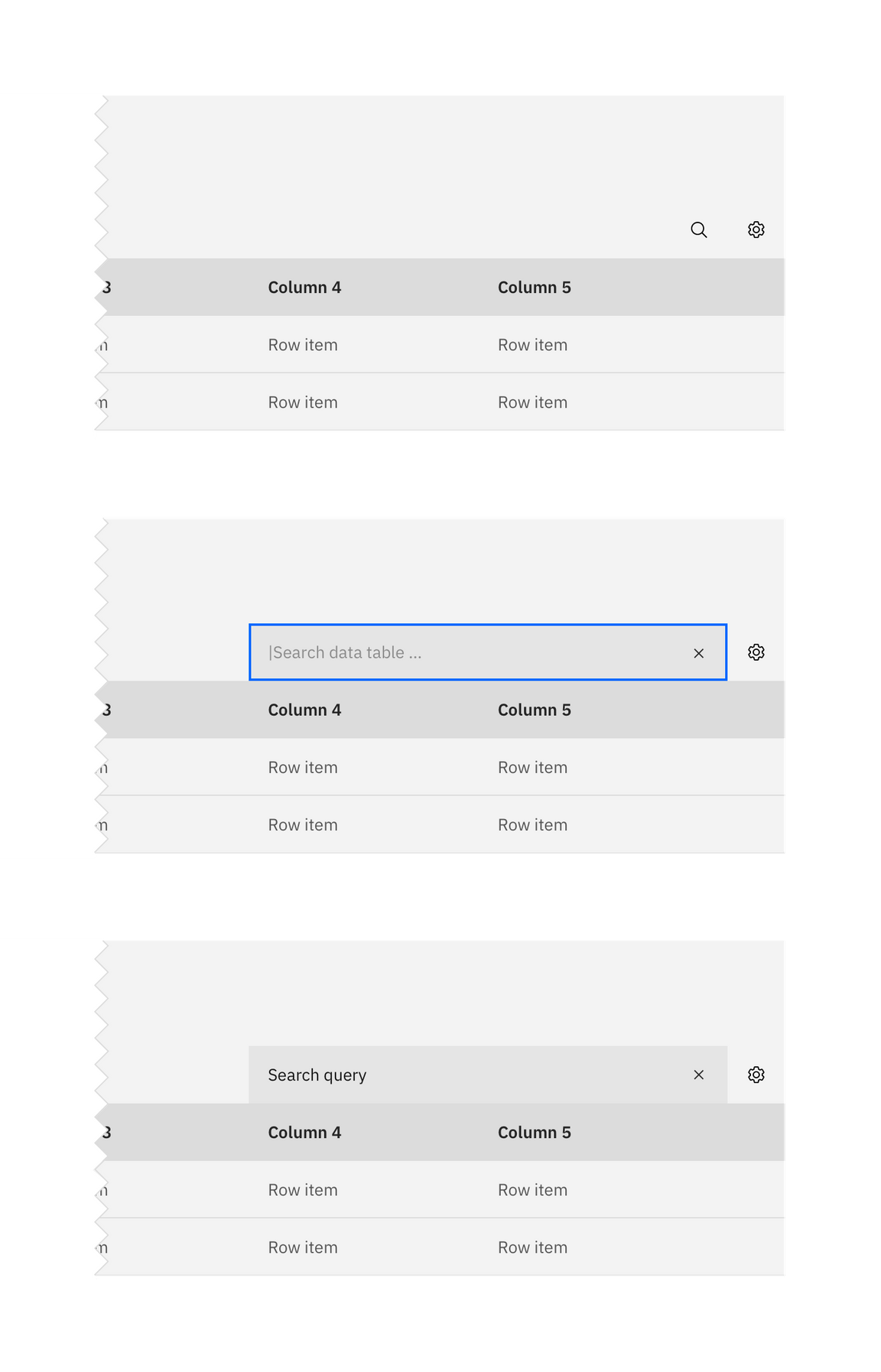 data table with search